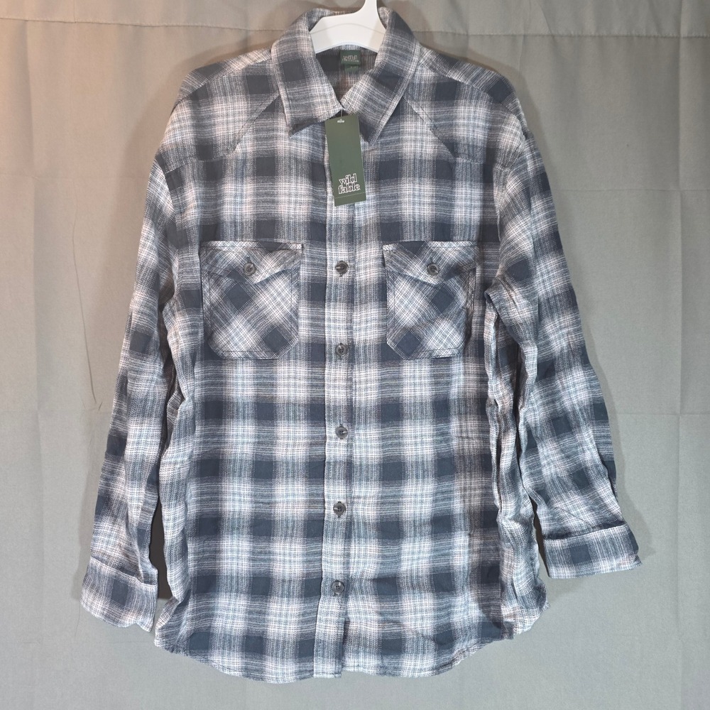 Wild Fable Womens Black White Plaid Button Down Flannel Shirt Small NWT